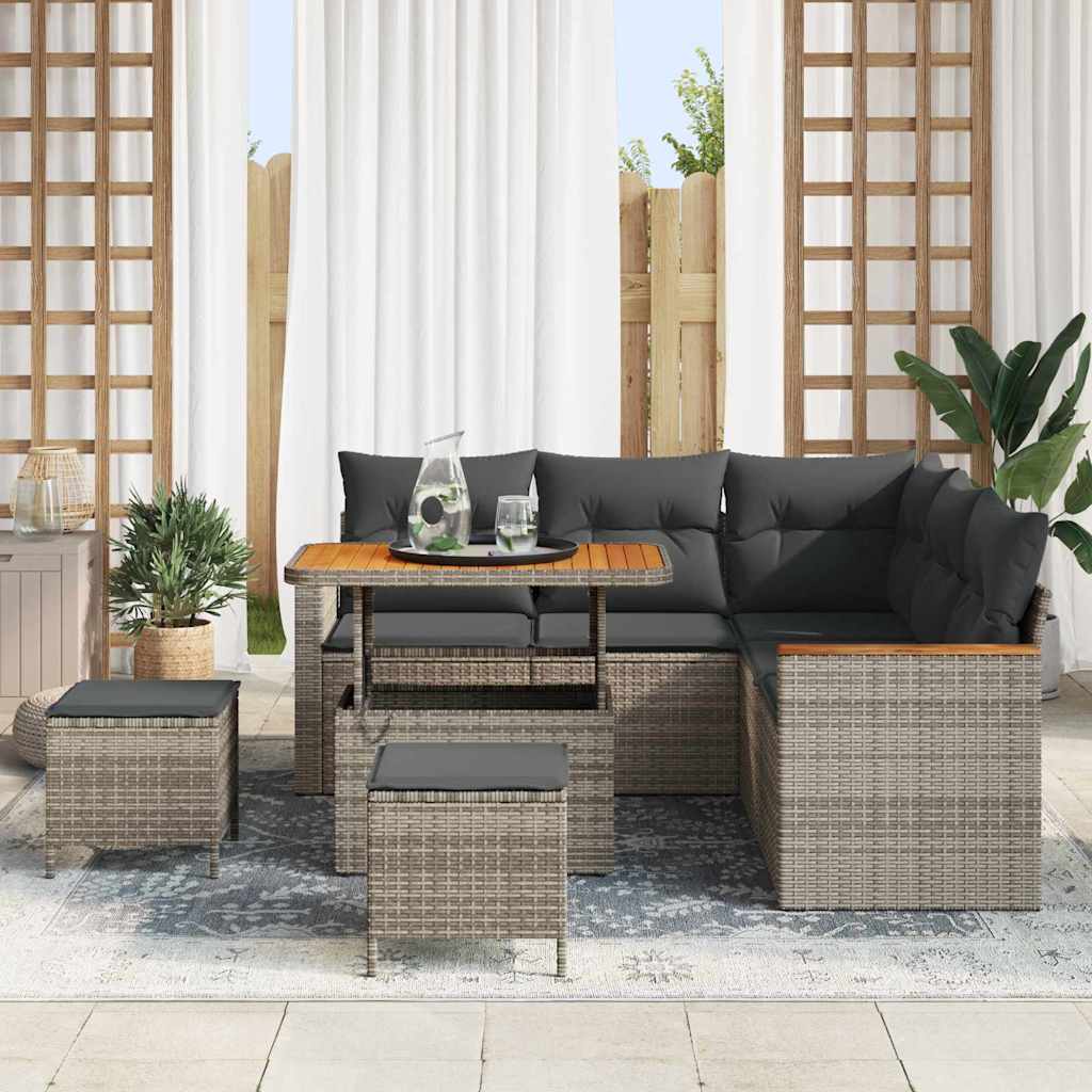 Garten-Sofa-Set mit Kissen 8 pcs Grau Poly Rattan