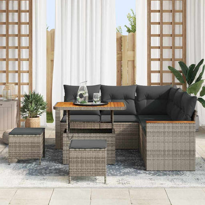 Garten-Sofa-Set mit Kissen 8 pcs Grau Poly Rattan