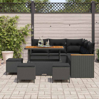 Garten-Sofa-Set mit Kissen 9 pcs Schwarz Poly Rattan
