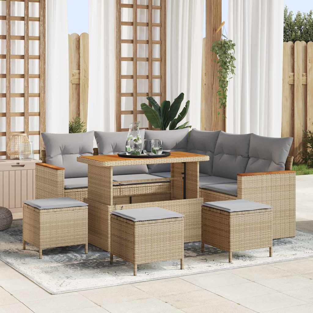 Garten-Sofa-Set mit Kissen 9 pcs Beige Poly Rattan