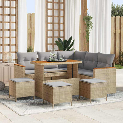 Garten-Sofa-Set mit Kissen 9 pcs Beige Poly Rattan