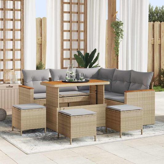 Garten-Sofa-Set mit Kissen 9 pcs Beige Poly Rattan