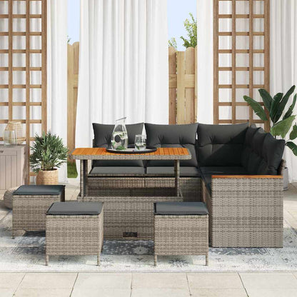 Garten-Sofa-Set mit Kissen 9 pcs Grau Poly Rattan