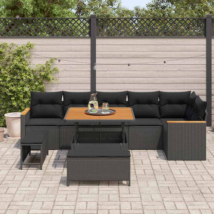 Garten-Sofa-Set mit Kissen 9 pcs Schwarz Poly Rattan