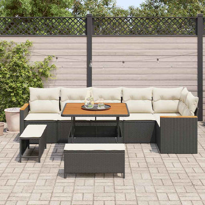 Garten-Sofa-Set mit Kissen 9 pcs Schwarz Poly Rattan