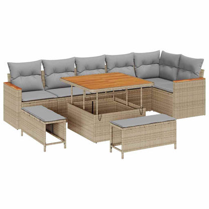 Garten-Sofa-Set mit Kissen 9 pcs Beige Poly Rattan