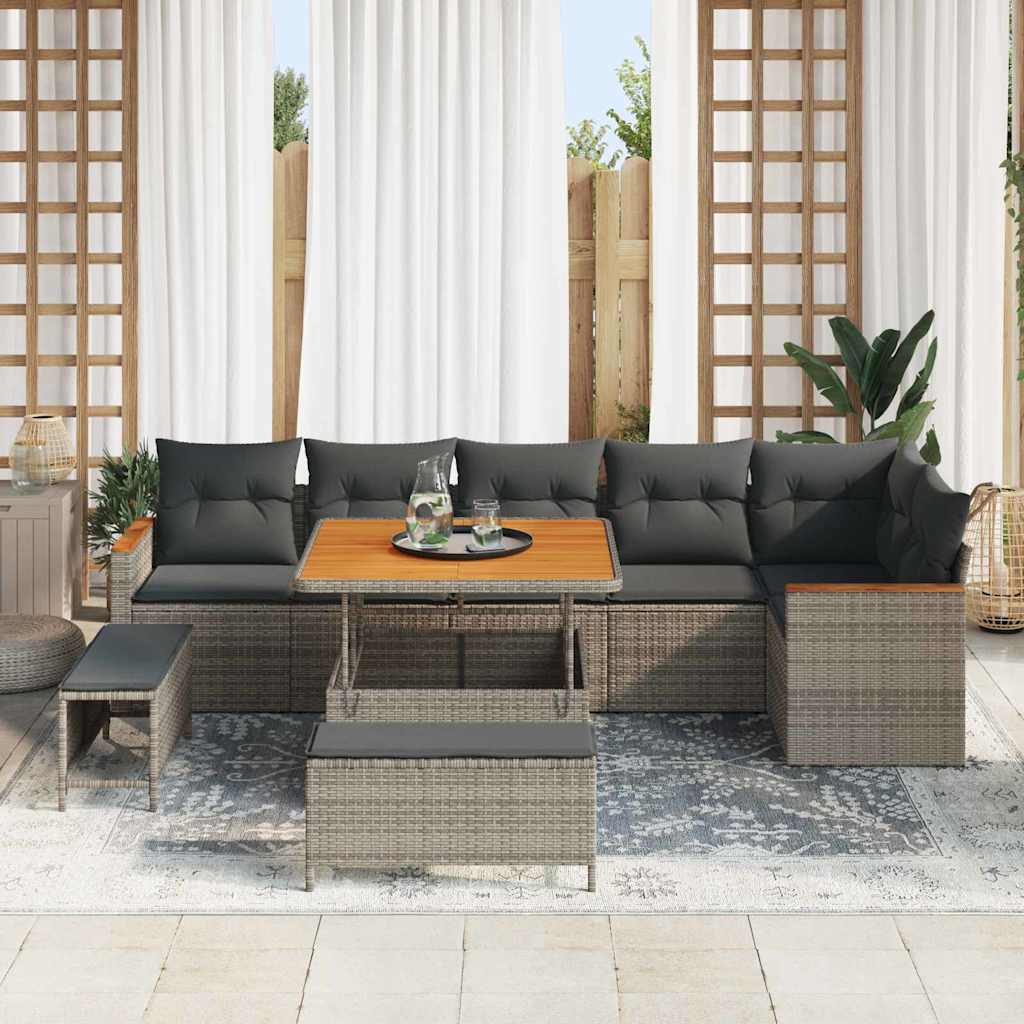Garten-Sofa-Set mit Kissen 9 pcs Grau Poly Rattan