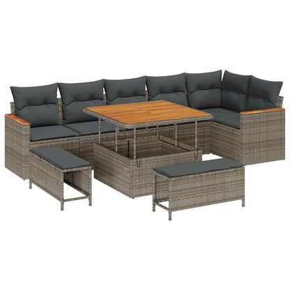 Garten-Sofa-Set mit Kissen 9 pcs Grau Poly Rattan
