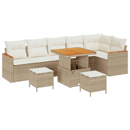 Garten-Sofa-Set mit Kissen 9 pcs Beige Poly Rattan