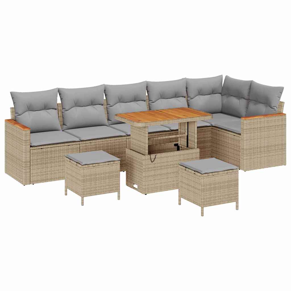 Garten-Sofa-Set mit Kissen 9 pcs Beige Poly Rattan