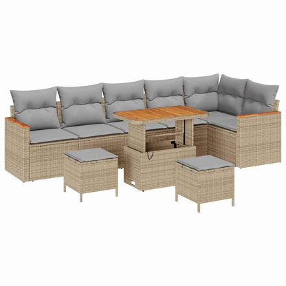 Garten-Sofa-Set mit Kissen 9 pcs Beige Poly Rattan