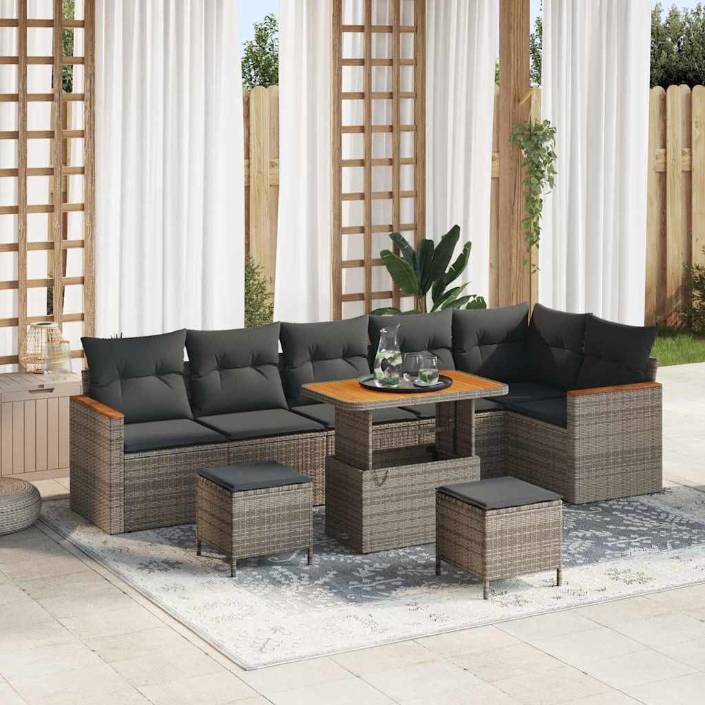 Garten-Sofa-Set mit Kissen 9 pcs Grau Poly Rattan