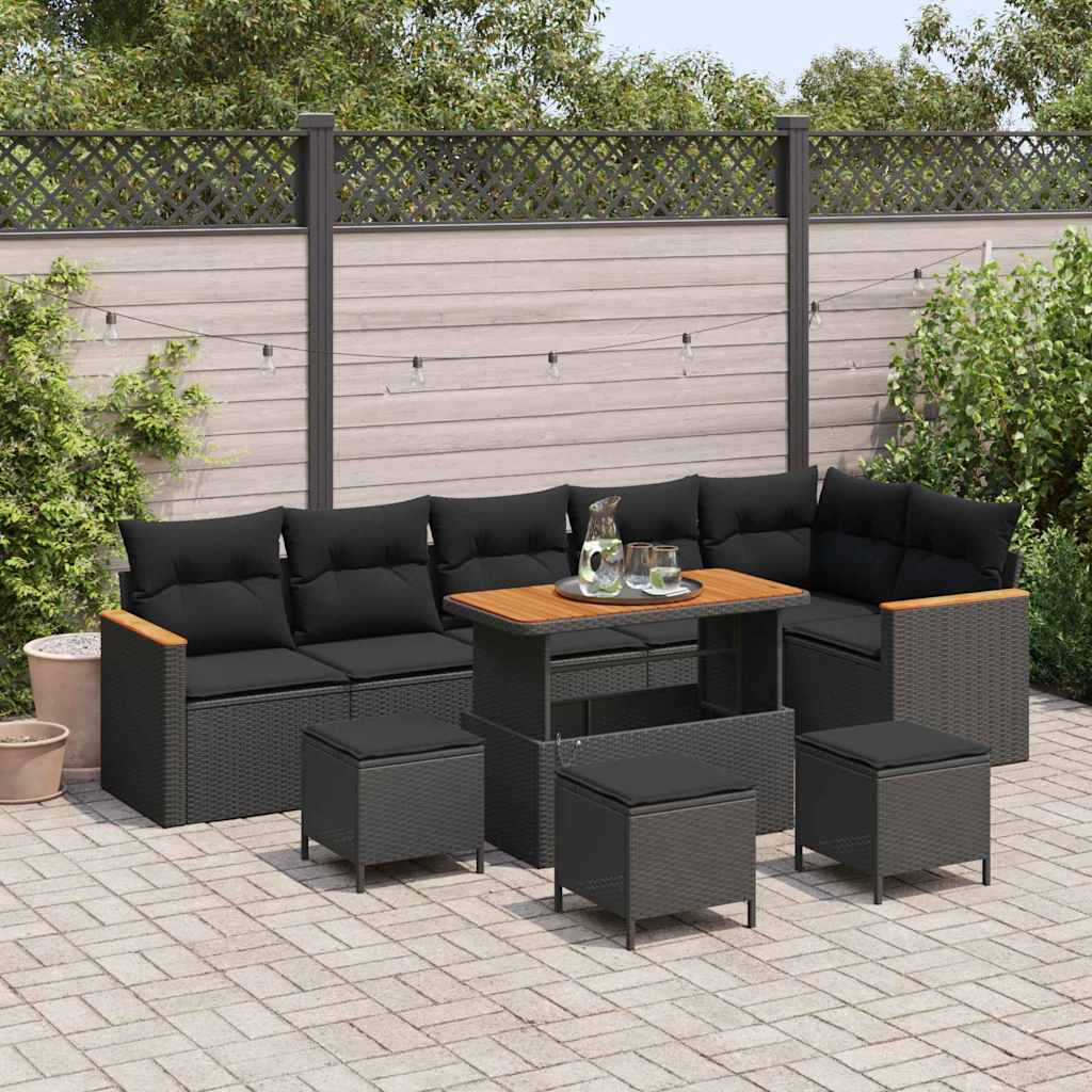 Garten-Sofa-Set mit Kissen 10 pcs Schwarz Poly Rattan
