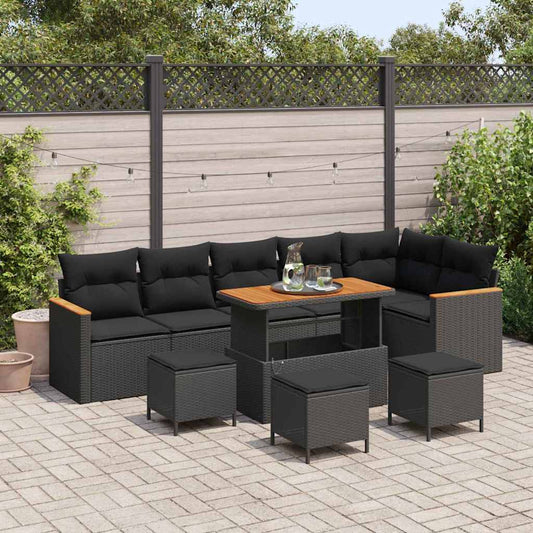 Garten-Sofa-Set mit Kissen 10 pcs Schwarz Poly Rattan