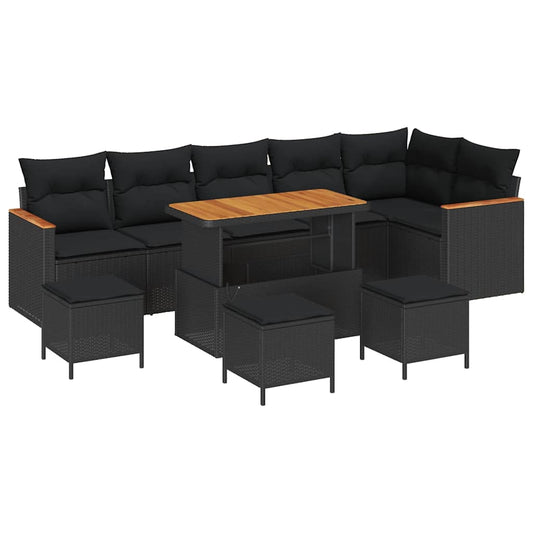 Garten-Sofa-Set mit Kissen 10 pcs Schwarz Poly Rattan