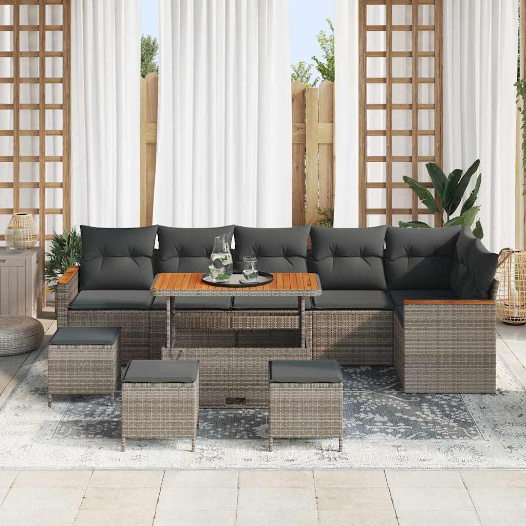 Garten-Sofa-Set mit Kissen 10 pcs Grau Poly Rattan