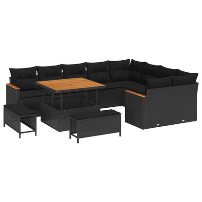 Garten-Sofa-Set mit Kissen 12 pcs Schwarz Poly Rattan