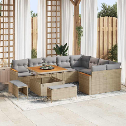 Garten-Sofa-Set mit Kissen 12 pcs Beige Poly Rattan