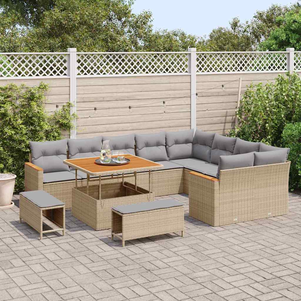 Garten-Sofa-Set mit Kissen 12 pcs Beige Poly Rattan