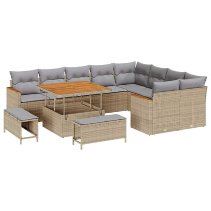 Garten-Sofa-Set mit Kissen 12 pcs Beige Poly Rattan