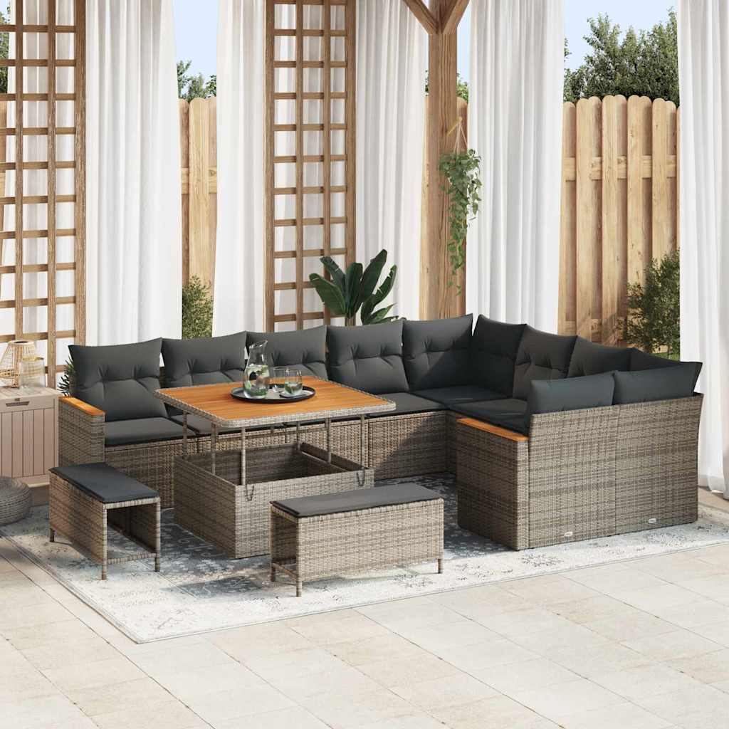 Garten-Sofa-Set mit Kissen 12 pcs Grau Poly Rattan