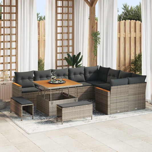 Garten-Sofa-Set mit Kissen 12 pcs Grau Poly Rattan