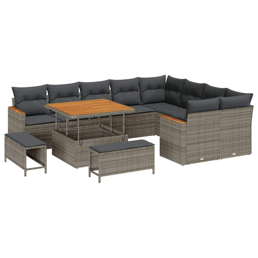 Garten-Sofa-Set mit Kissen 12 pcs Grau Poly Rattan