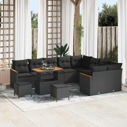 Garten-Sofa-Set mit Kissen 12 pcs Schwarz Poly Rattan