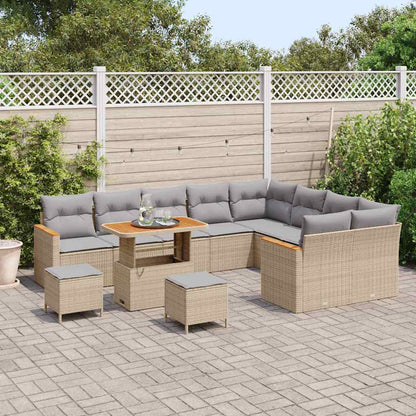 Garten-Sofa-Set mit Kissen 12 pcs Beige Poly Rattan