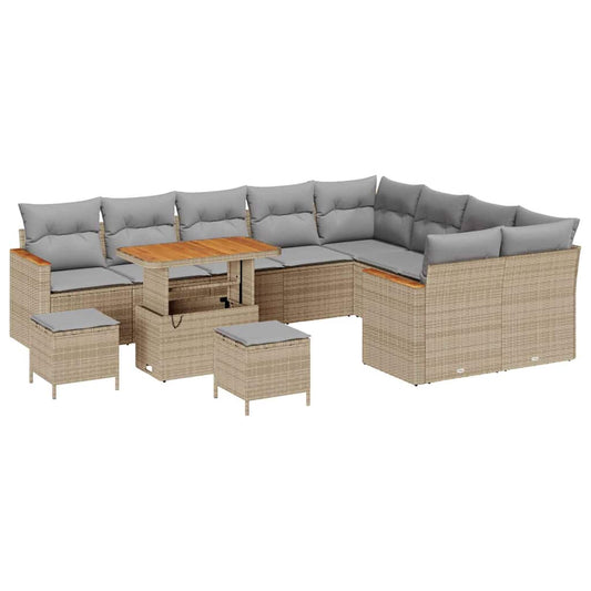 Garten-Sofa-Set mit Kissen 12 pcs Beige Poly Rattan