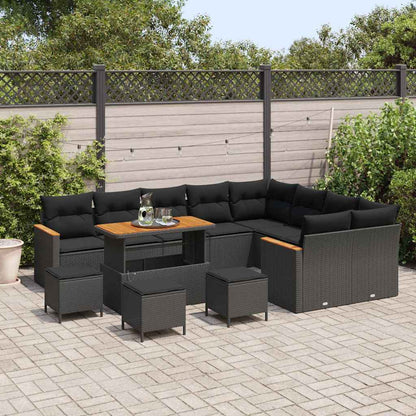 Garten-Sofa-Set mit Kissen 13 pcs Schwarz Poly Rattan
