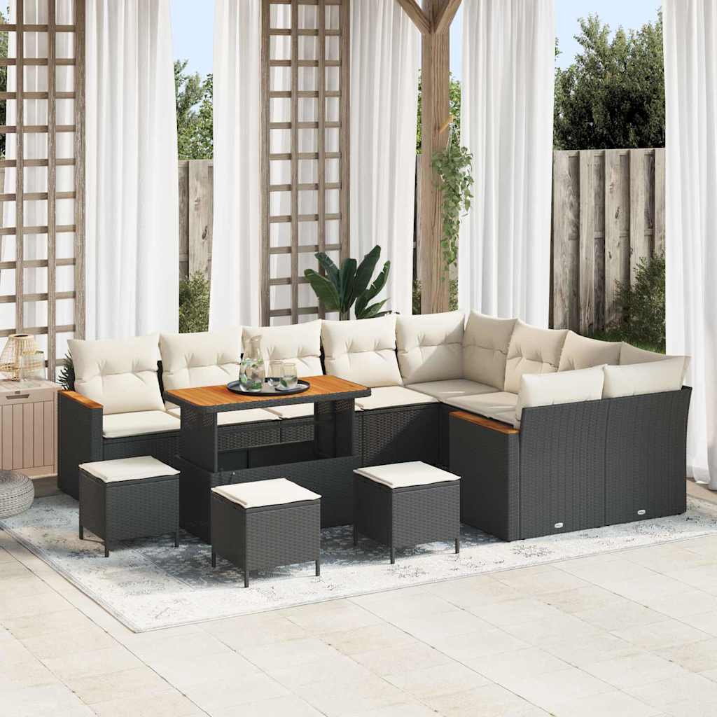 Garten-Sofa-Set mit Kissen 13 pcs Schwarz Poly Rattan