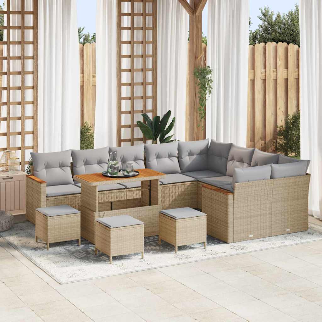 Garten-Sofa-Set mit Kissen 13 pcs Beige Poly Rattan