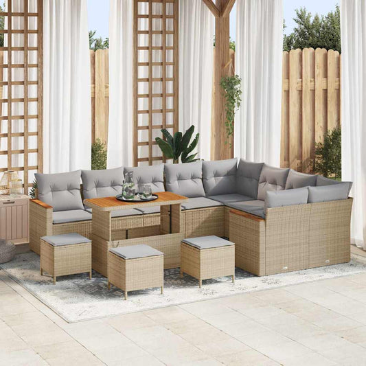Garten-Sofa-Set mit Kissen 13 pcs Beige Poly Rattan