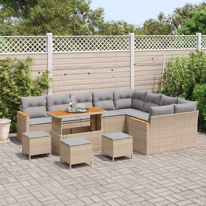 Garten-Sofa-Set mit Kissen 13 pcs Beige Poly Rattan