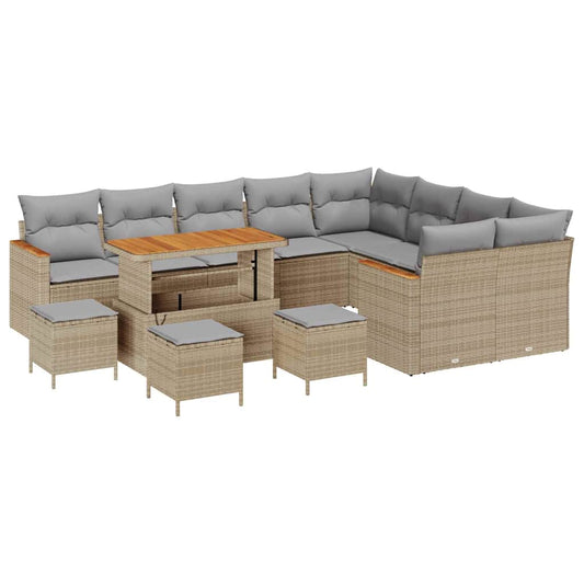 Garten-Sofa-Set mit Kissen 13 pcs Beige Poly Rattan