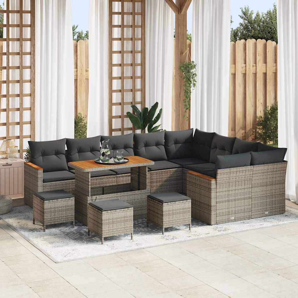 Garten-Sofa-Set mit Kissen 13 pcs Grau Poly Rattan
