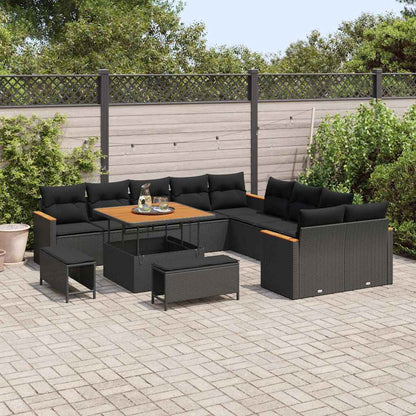 Garten-Sofa-Set mit Kissen 13 pcs Schwarz Poly Rattan
