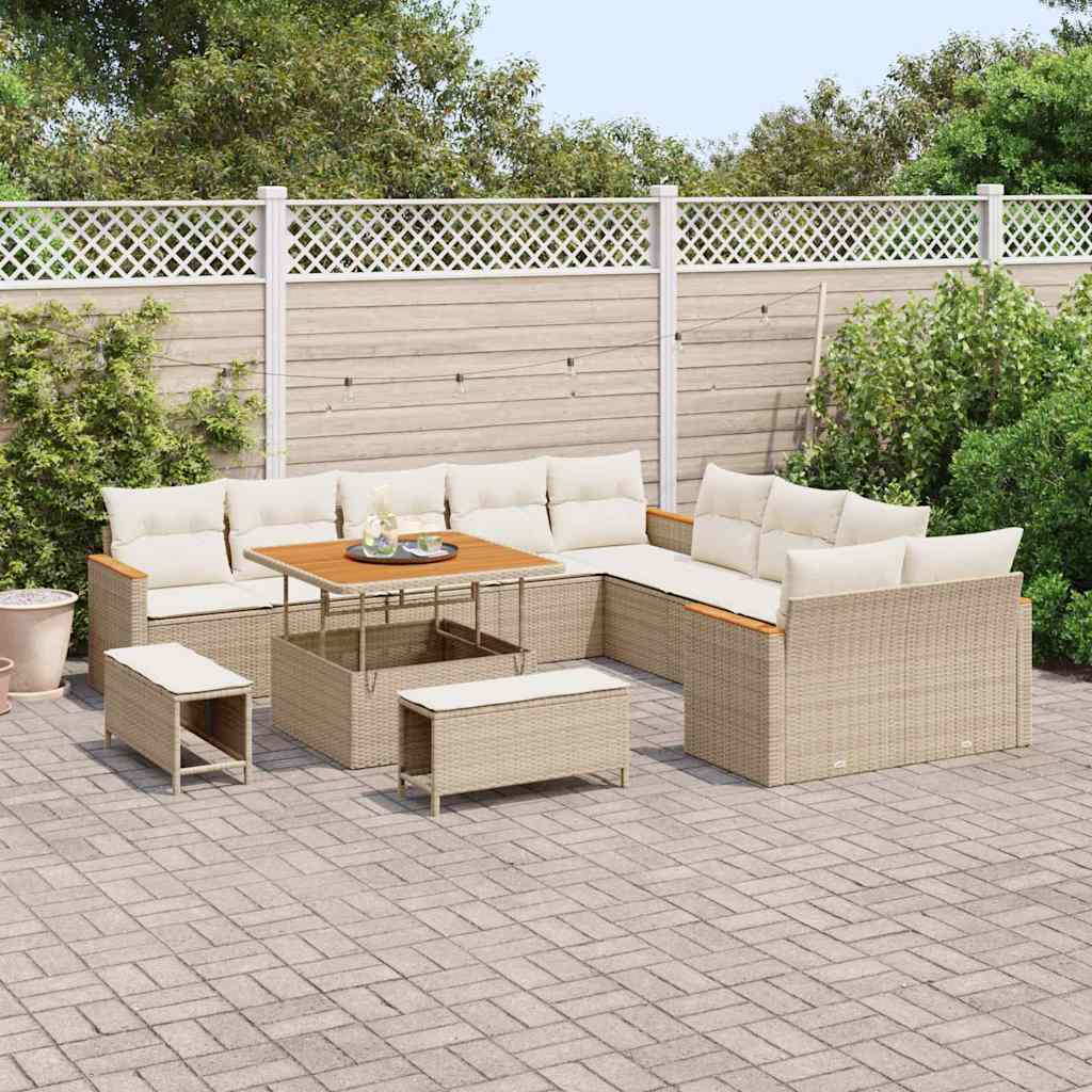 Garten-Sofa-Set mit Kissen 13 pcs Beige Poly Rattan