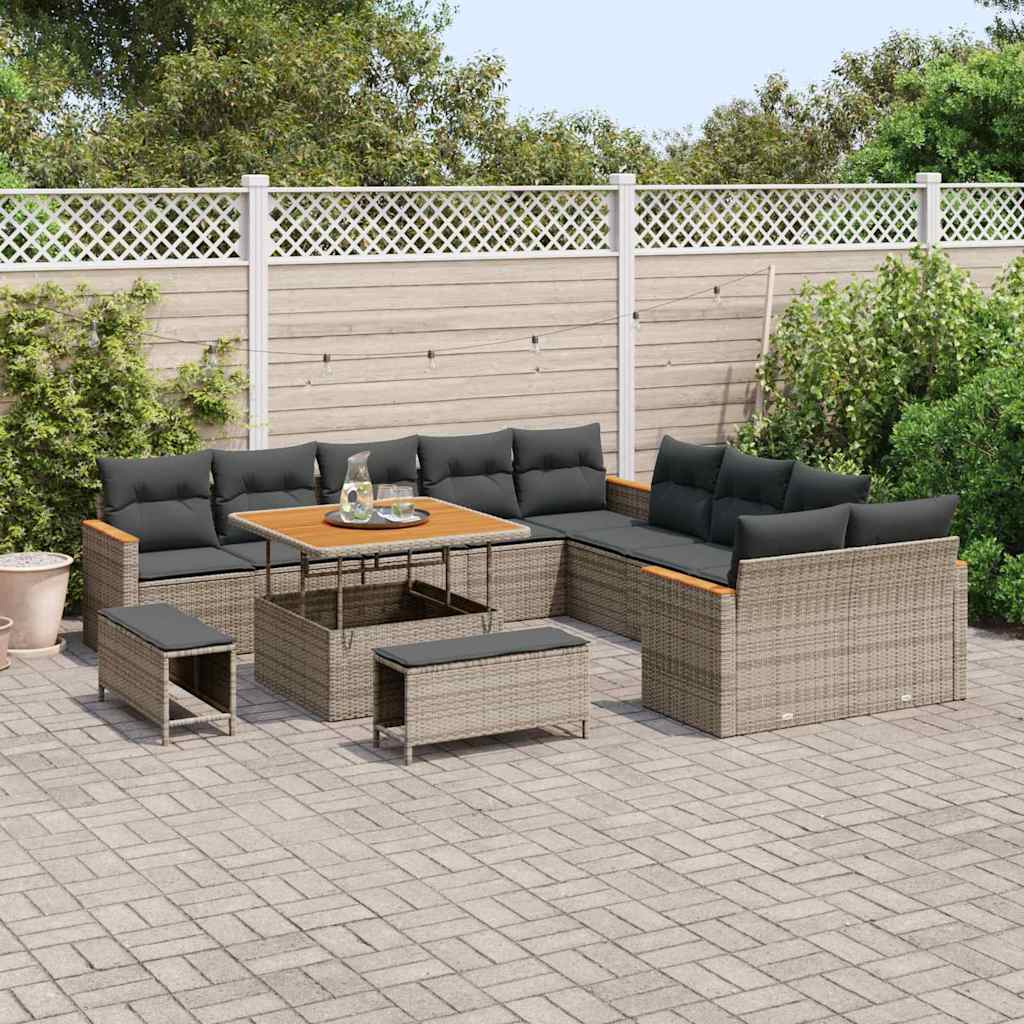 Garten-Sofa-Set mit Kissen 13 pcs Grau Poly Rattan