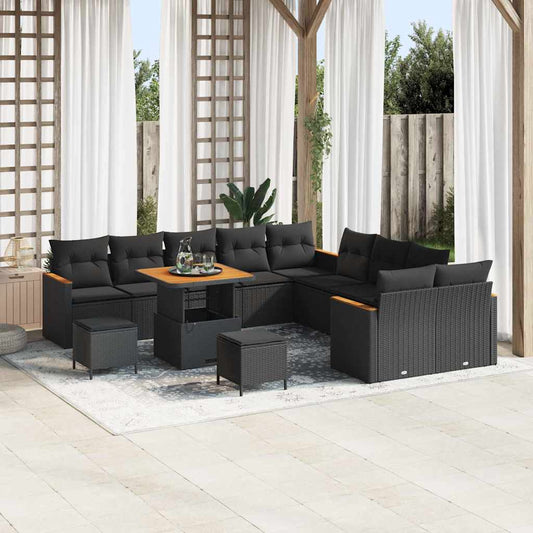 Garten-Sofa-Set mit Kissen 13 pcs Schwarz Poly Rattan