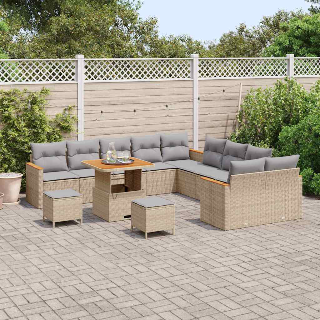Garten-Sofa-Set mit Kissen 13 pcs Beige Poly Rattan