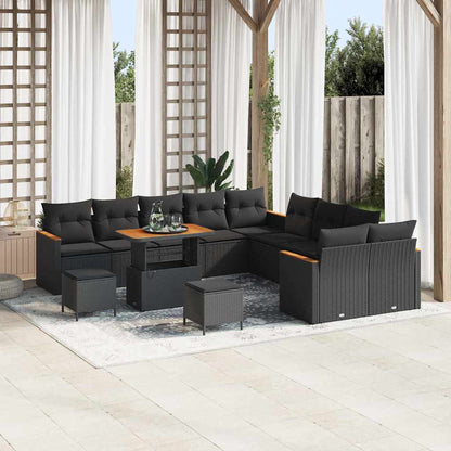 Garten-Sofa-Set mit Kissen 13 pcs Schwarz Poly Rattan