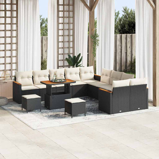 Garten-Sofa-Set mit Kissen 13 pcs Schwarz Poly Rattan