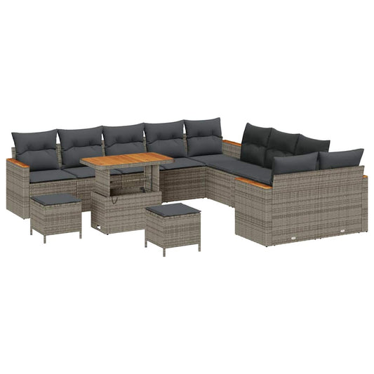 Garten-Sofa-Set mit Kissen 13 pcs Grau Poly Rattan