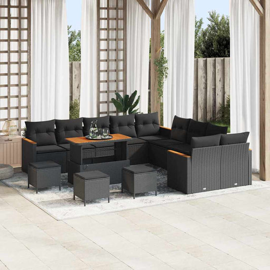 Garten-Sofa-Set mit Kissen 14 pcs Schwarz Poly Rattan