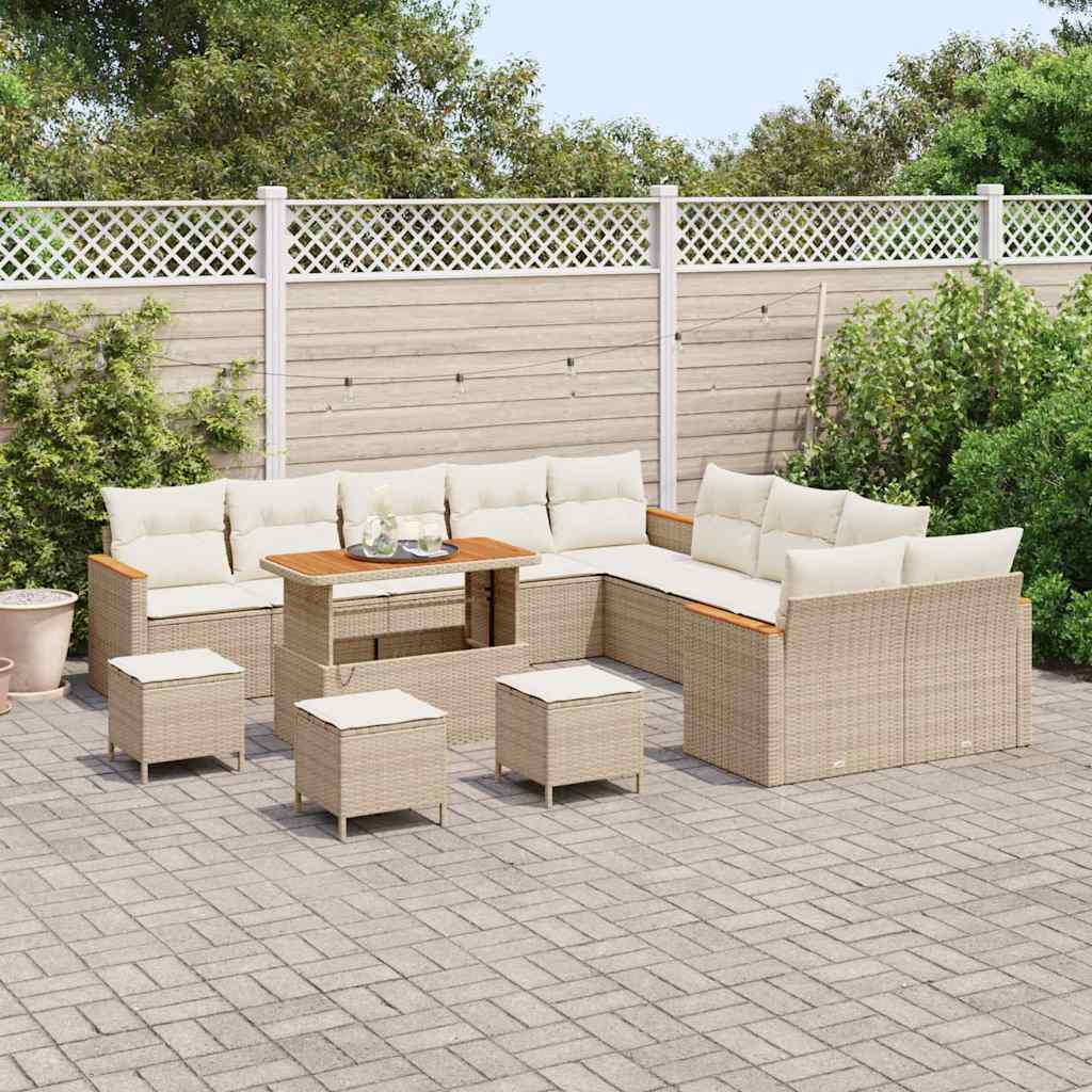Garten-Sofa-Set mit Kissen 14 pcs Beige Poly Rattan