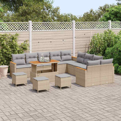 Garten-Sofa-Set mit Kissen 14 pcs Beige Poly Rattan
