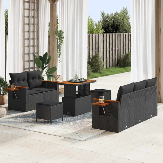 Garten-Sofa-Set mit Kissen 8 pcs Schwarz
