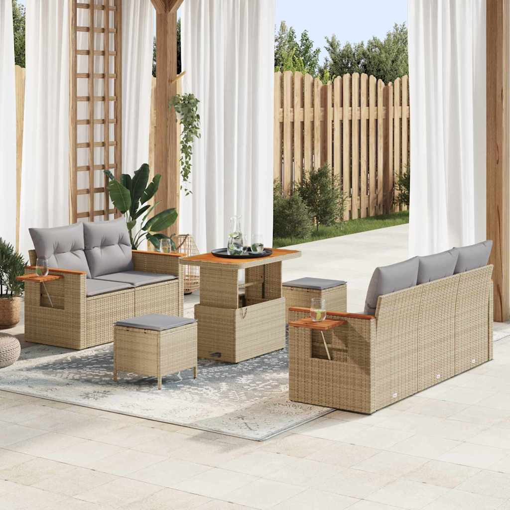 Garten-Sofa-Set mit Kissen 8 pcs Beige und Hellgrau